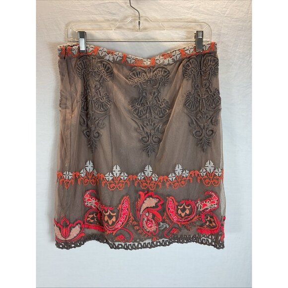 Anthropologie Yoana Baraschi Coffee Orange White Embroidered Skirt Size 10P - Picture 3 of 10